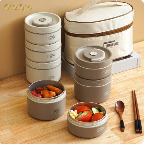 ظرف غذا استیل ۴ قلو به همراه کیف