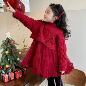 ⁨ ست پیراهن با رویه بافت قرمز