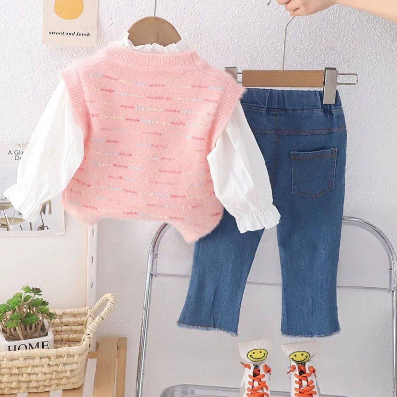 ⁨ ⁨ ست شومیز شلوار و ژیله فانتزی