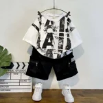 ست تیشرت شلوارک پسرانه اسپرت وارداتی مدل Black Splash