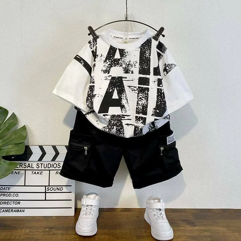 ست تیشرت شلوارک پسرانه اسپرت وارداتی مدل Black Splash