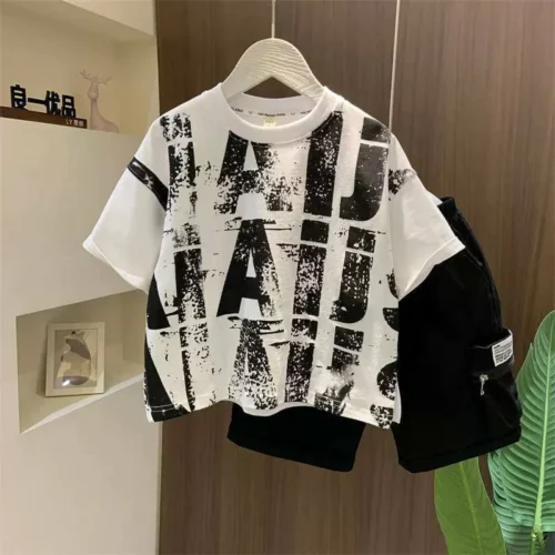 ست تیشرت شلوارک پسرانه اسپرت وارداتی مدل Black Splash