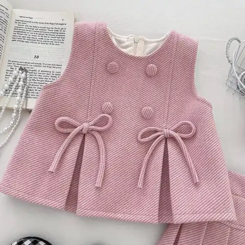 ست دو تیکه ژیله و دامن پلیسه صورتی