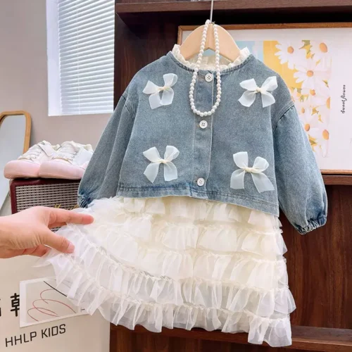 ست سارافون مجلسی با کت جین آبی