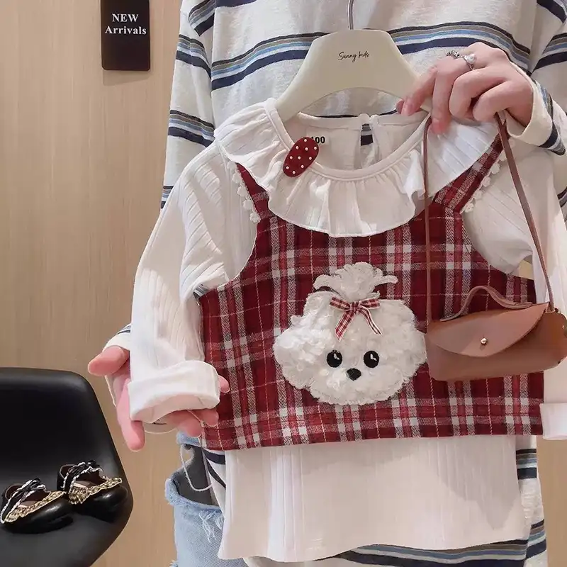 ست سه تکه شومیز، شلوار و ژیله طرح چهارخونه (مناسب کودکان 2 تا 9 سال)