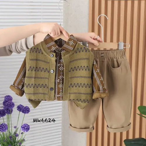 ست شومیز، شلوار و ژیله پسرانه با طراحی شیک