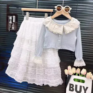 ست مجلسی شومیز و دامن دخترانه با گلدوزی ظریف (مناسب کودکان ۳ تا ۸ سال)