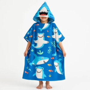 حوله شنلی کلاهدار طرح شارک (کوسه) وارداتی