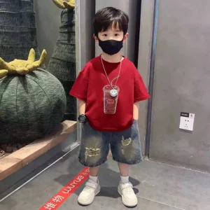 ست تیشرت شلوارک پسرانه قرمز زاپ دار (مناسب کودکان ۲ تا ۱۲ سال)