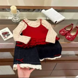 ست سه تیکه شومیز شلوار و ژیله قرمز (مناسب کودکان ۱ تا 8 سال)