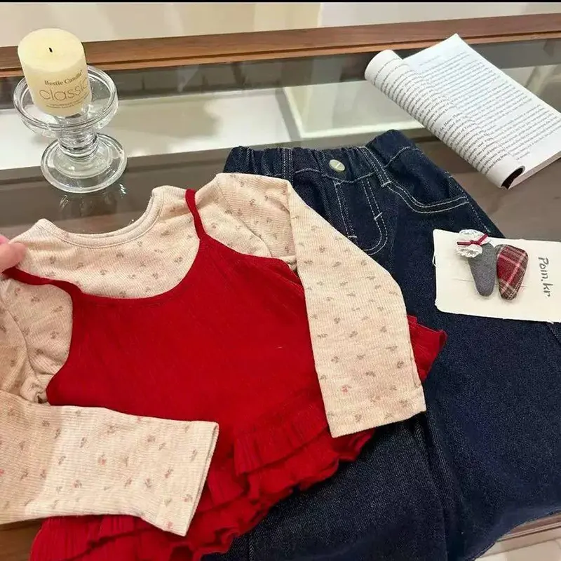 ست سه تیکه شومیز شلوار و ژیله قرمز (مناسب کودکان ۱ تا 8 سال)