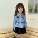 ست شومیز دامن آبی پاپیونی وارداتی (مناسب کودکان 2 تا 7 سال)