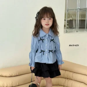 ست شومیز دامن آبی پاپیونی وارداتی (مناسب کودکان 2 تا 7 سال)