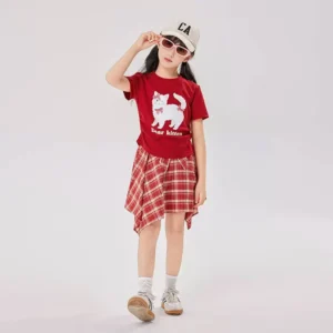 ست شومیز دامن طرح گربه (مناسب کودکان ۲ تا ۱۰ سال)