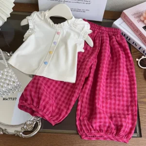 ست شومیز شلوار بچگانه دکمه قلبی (مناسب کودکان 2 تا 7 سال)