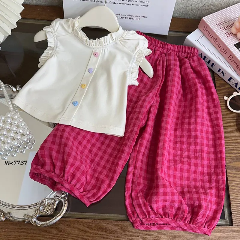 ست شومیز شلوار بچگانه دکمه قلبی (مناسب کودکان 2 تا 7 سال)