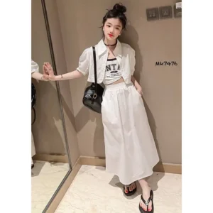 ست شومیز و دامن بلند سفید دخترانه (مناسب ۵ تا ۱۵ سال)