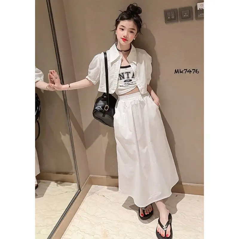 ست شومیز و دامن بلند سفید دخترانه