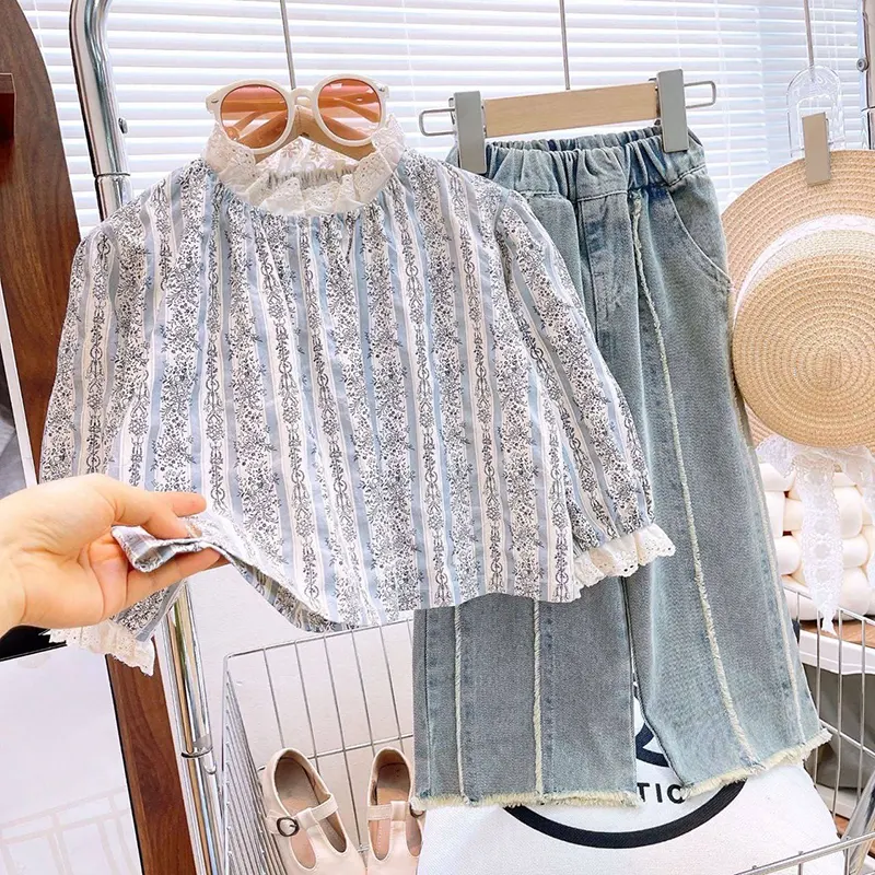 ست شومیز و شلوار جین دخترانه وارداتی (مناسب کودکان ۳ تا ۷ سال)