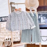 ست شومیز و شلوار جین دخترانه وارداتی (مناسب کودکان ۳ تا ۷ سال)