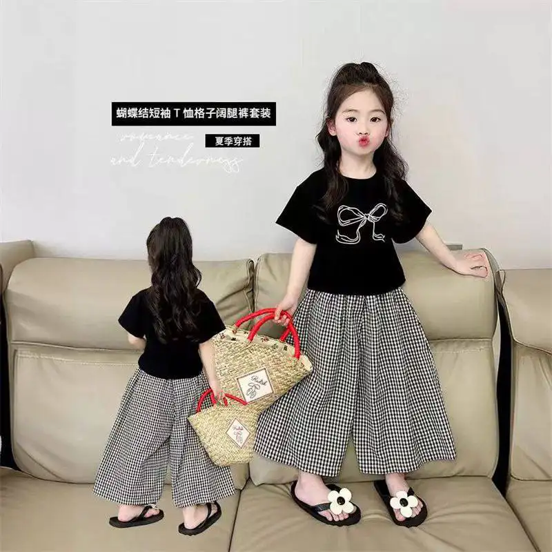 ست کراپ و شلوار دخترانه پاپیونی مشکی