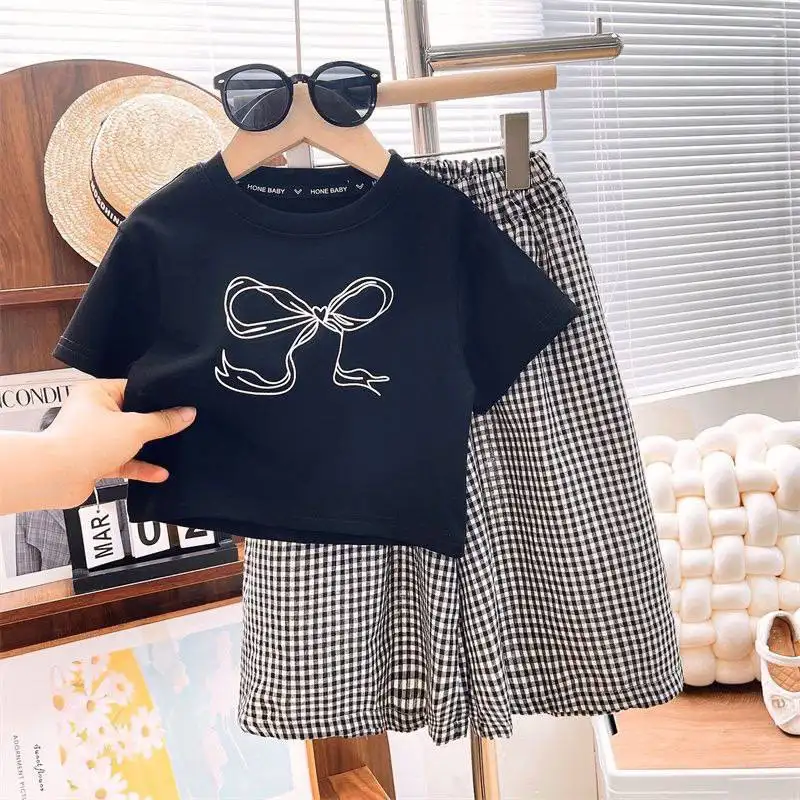 ست کراپ و شلوار دخترانه پاپیونی مشکی