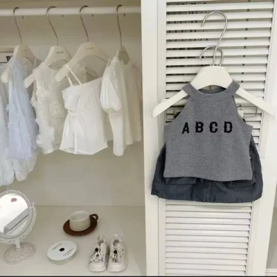ست تاپ شلوارک دخترانه طرح ABCD (مناسب ۲ تا ۷ سال)