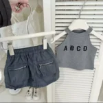 ست تاپ شلوارک دخترانه طرح ABCD (مناسب ۲ تا ۷ سال)