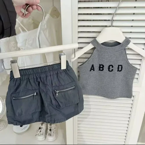 ست تاپ شلوارک دخترانه طرح ABCD (مناسب ۲ تا ۷ سال)
