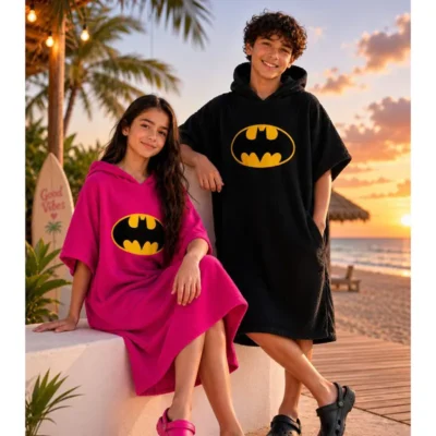 حوله پانچو بتمن مشکی و سرخابی ضد حساسیت، آب‌گیری بالا
